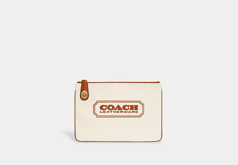COACH®,COMPLIMENTARY COACH BADGE TURNLOCK POUCH,Brass/Canyon,Front View