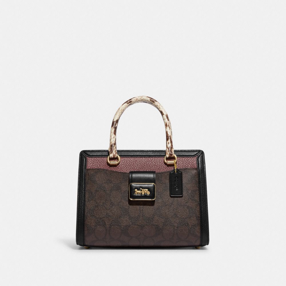 COACH®,GRACE CARRYALL IN SIGNATURE CANVAS,Signature Canvas,Large,Anniversary,Gold/Brown Black Multi,Front View