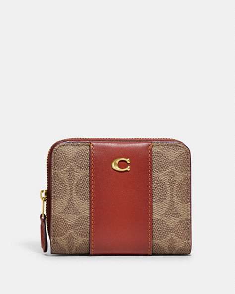 COACH®,BILLFOLD WALLET IN COLORBLOCK SIGNATURE CANVAS,Signature Coated Canvas,Brass/Tan/Rust,Front View
