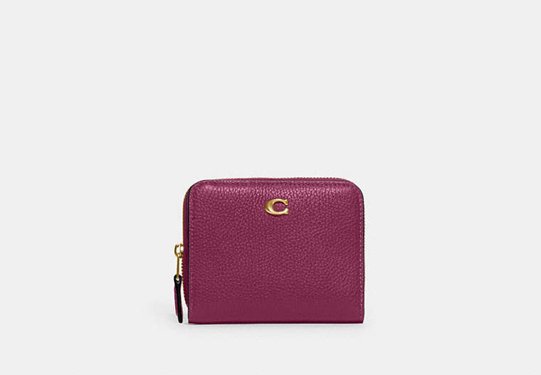 COACH®,BILLFOLD WALLET,Polished Pebble Leather,Brass/Deep Plum,Front View