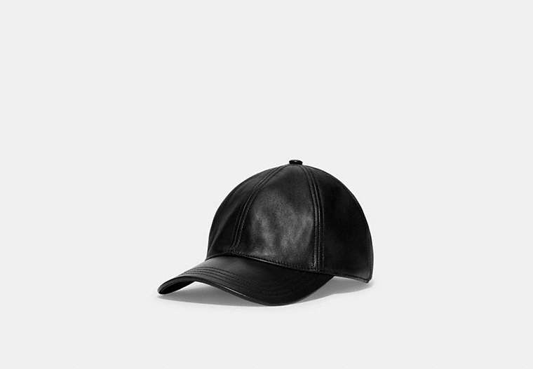 COACH®,LEATHER BASEBALL CAP,Leather,Black,Front View