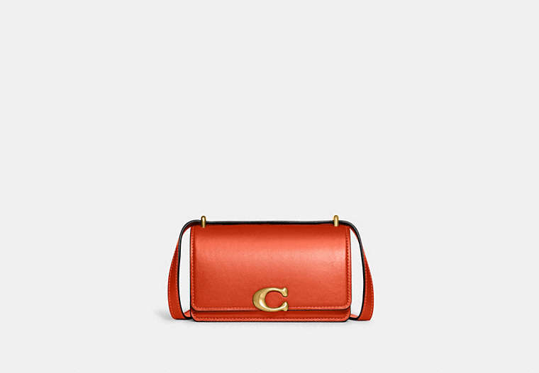 COACH®,BANDIT CROSSBODY BAG,Luxe Refined Calf Leather,Mini,Brass/Sun Orange,Front View
