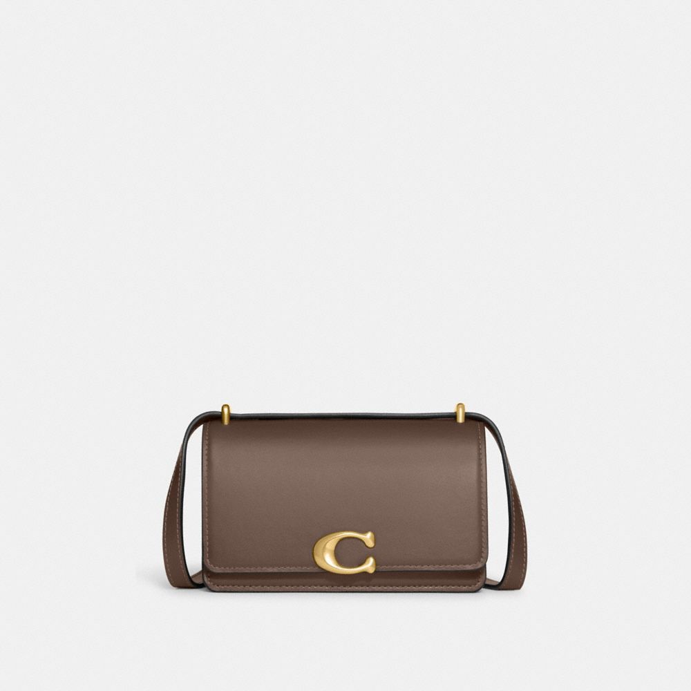 COACH®,BANDIT CROSSBODY BAG,Luxe Refined Calf Leather,Mini,Brass/Dark Stone,Front View