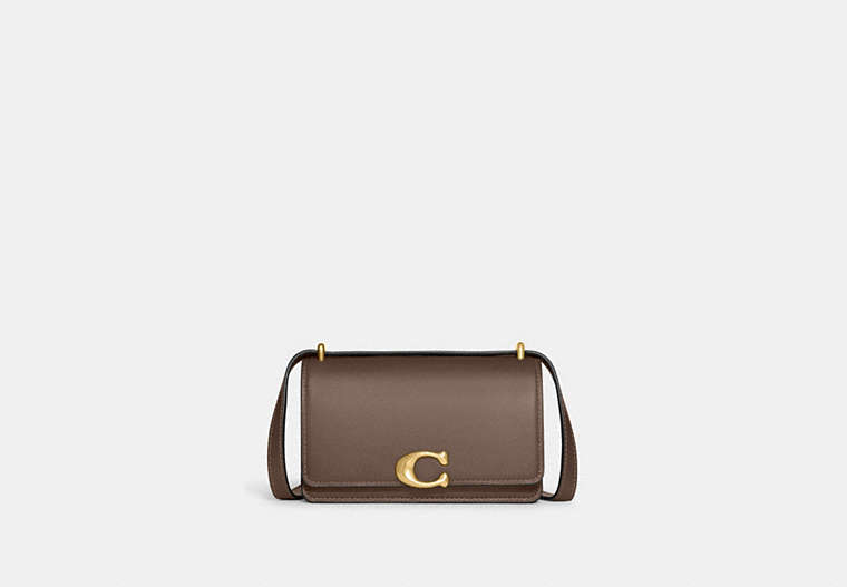 COACH®,BANDIT CROSSBODY BAG,Leather,Mini,Brass/Dark Stone,Front View image number 0