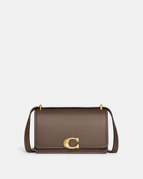 COACH®,BANDIT CROSSBODY BAG,Leather,Mini,Brass/Dark Stone,Front View