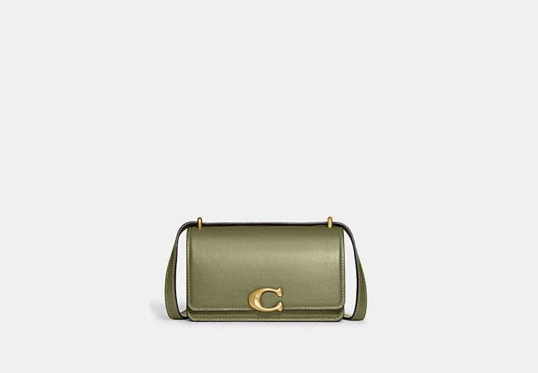 COACH®,BANDIT CROSSBODY BAG,Leather,Mini,Brass/Moss,Front View