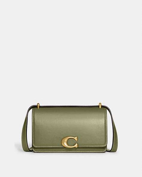 COACH®,BANDIT CROSSBODY,Leather,Brass/Moss,Front View