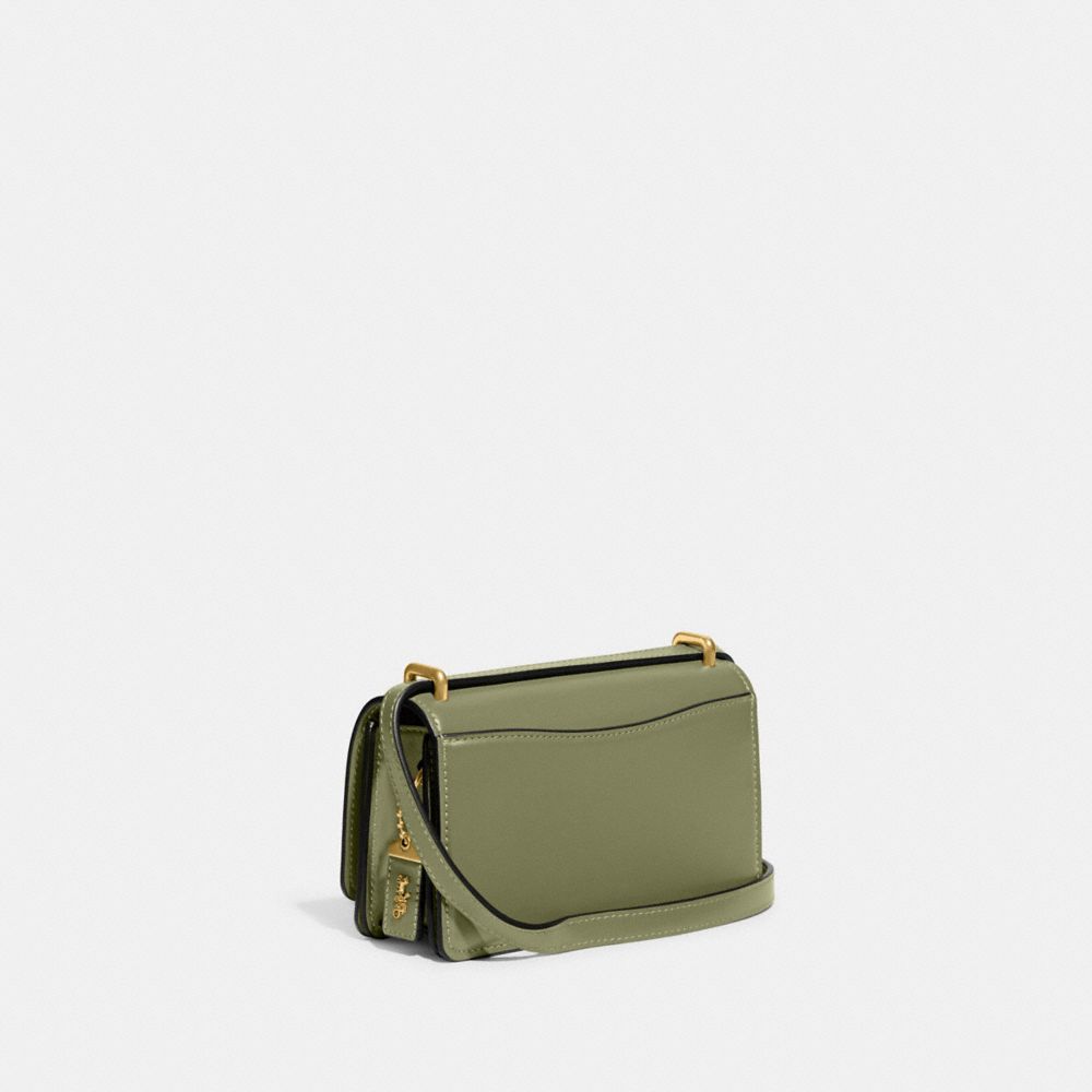 COACH®,BANDIT CROSSBODY BAG,Luxe Refined Calf Leather,Mini,Brass/Moss,Angle View