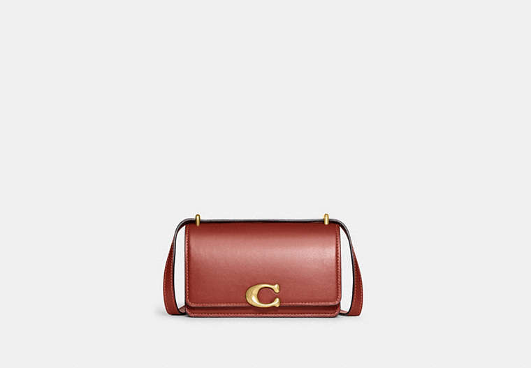 COACH®,BANDIT CROSSBODY BAG,Luxe Refined Calf Leather,Mini,Brass/Rust,Front View
