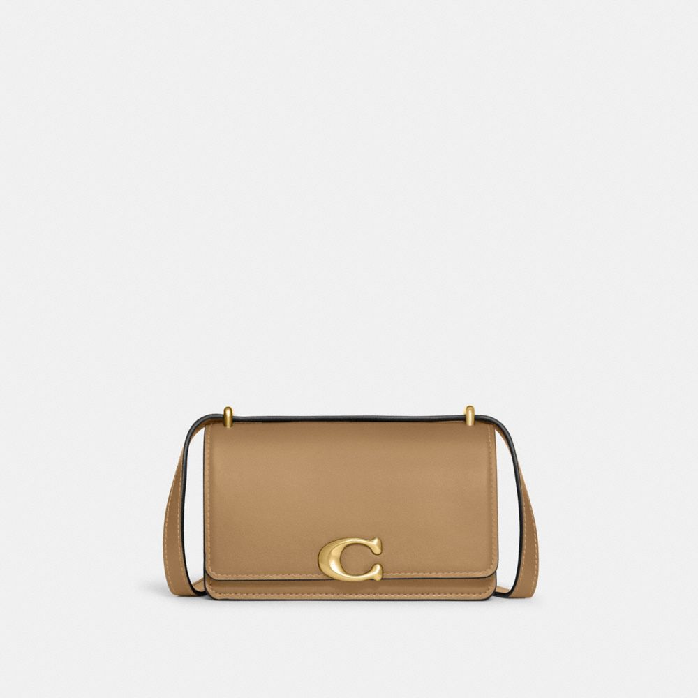 COACH®,BANDIT CROSSBODY BAG,Luxe Refined Calf Leather,Mini,Brass/Tan,Front View