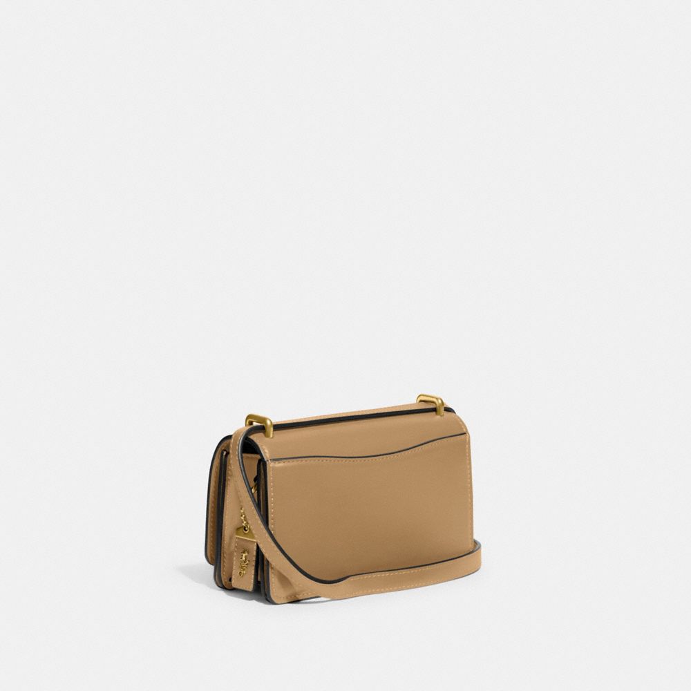 COACH®,BANDIT CROSSBODY BAG,Luxe Refined Calf Leather,Mini,Brass/Tan,Angle View