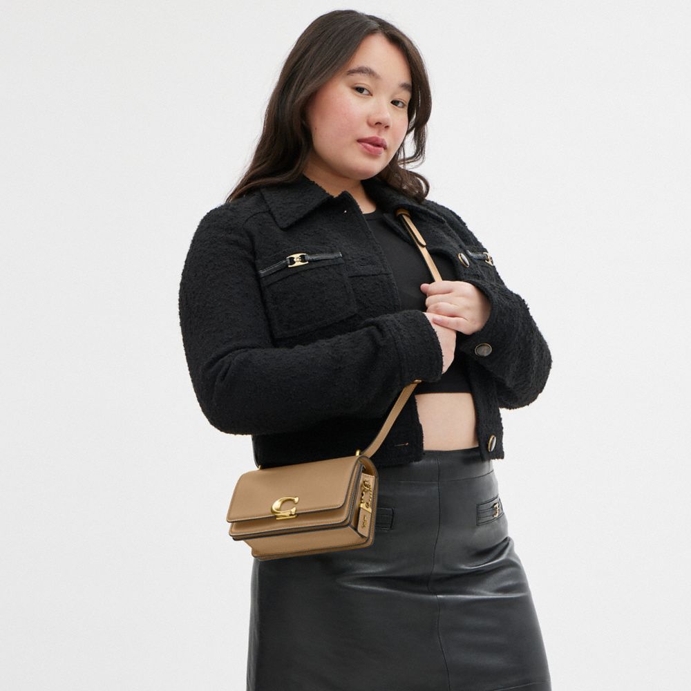 COACH®,Bandit Crossbody Bag,Calf Hair,Leather,Crossbody,Logo,Metal,Pen Holder,Silver Metal,Casual,Beige