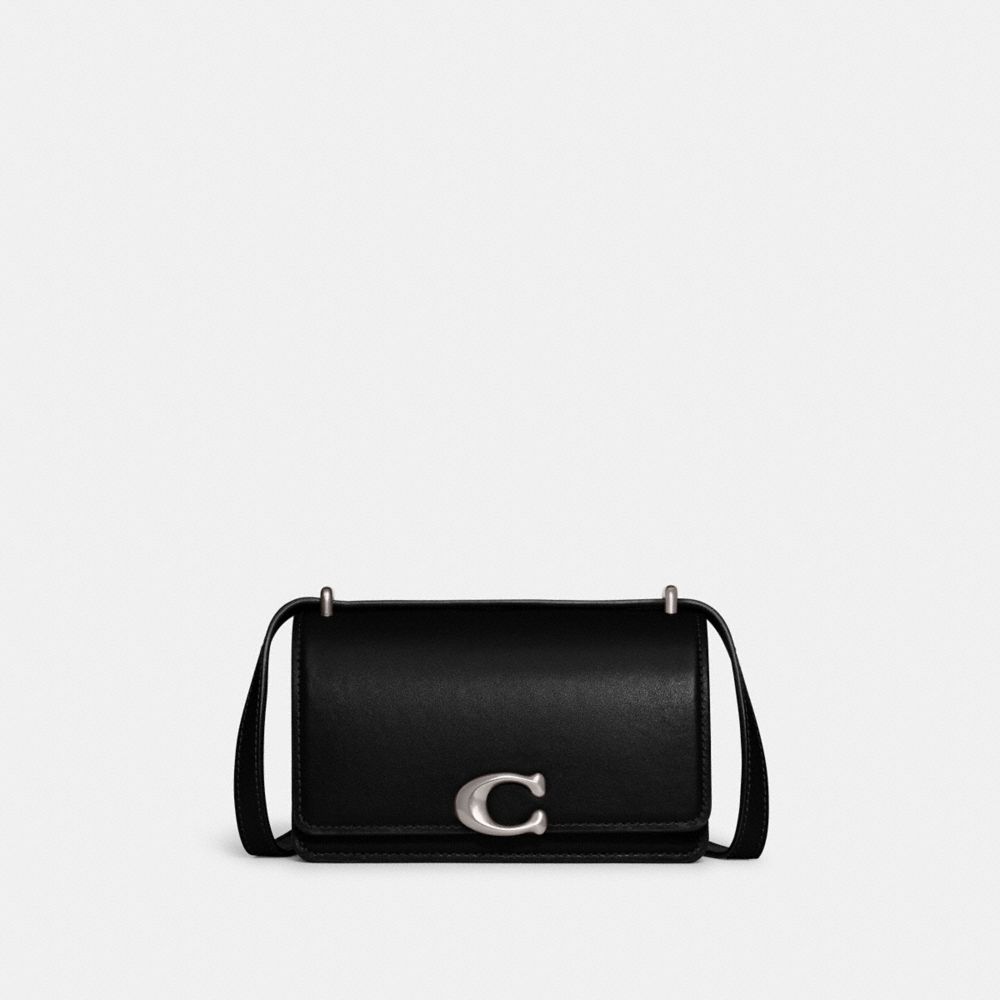COACH®,BANDIT CROSSBODY BAG,Luxe Refined Calf Leather,Mini,Silver/Black,Front View