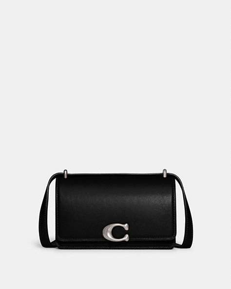 COACH®,BANDIT CROSSBODY BAG,Leather,Mini,Silver/Black,Front View