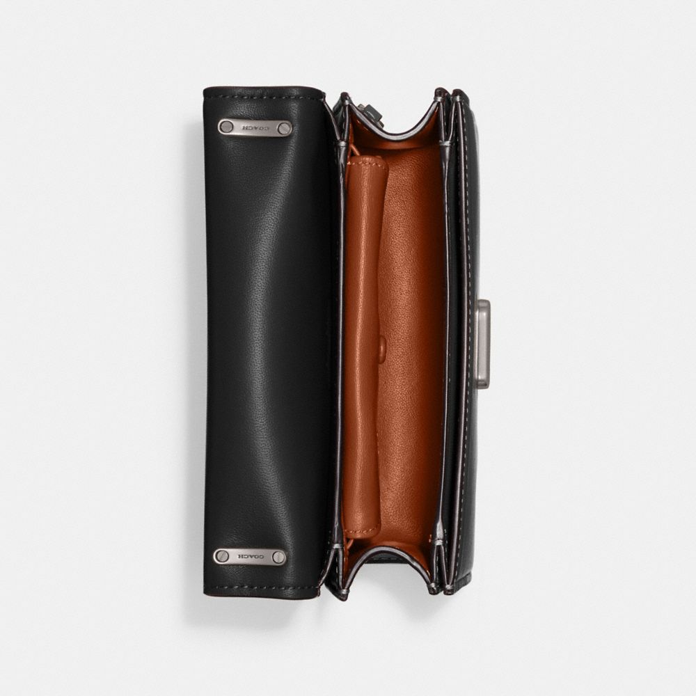 COACH®,Bandit Crossbody Bag,Leather,Crossbody,Metal,Logo,Pen Holder,Silver Metal,Casual,Black,Inside View,Top View