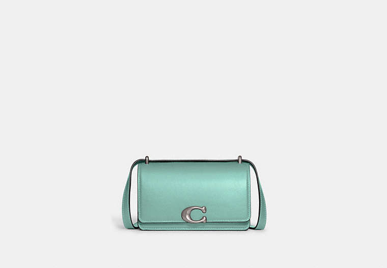 COACH®,BANDIT CROSSBODY,Leather,Mini,Silver/Faded Blue,Front View