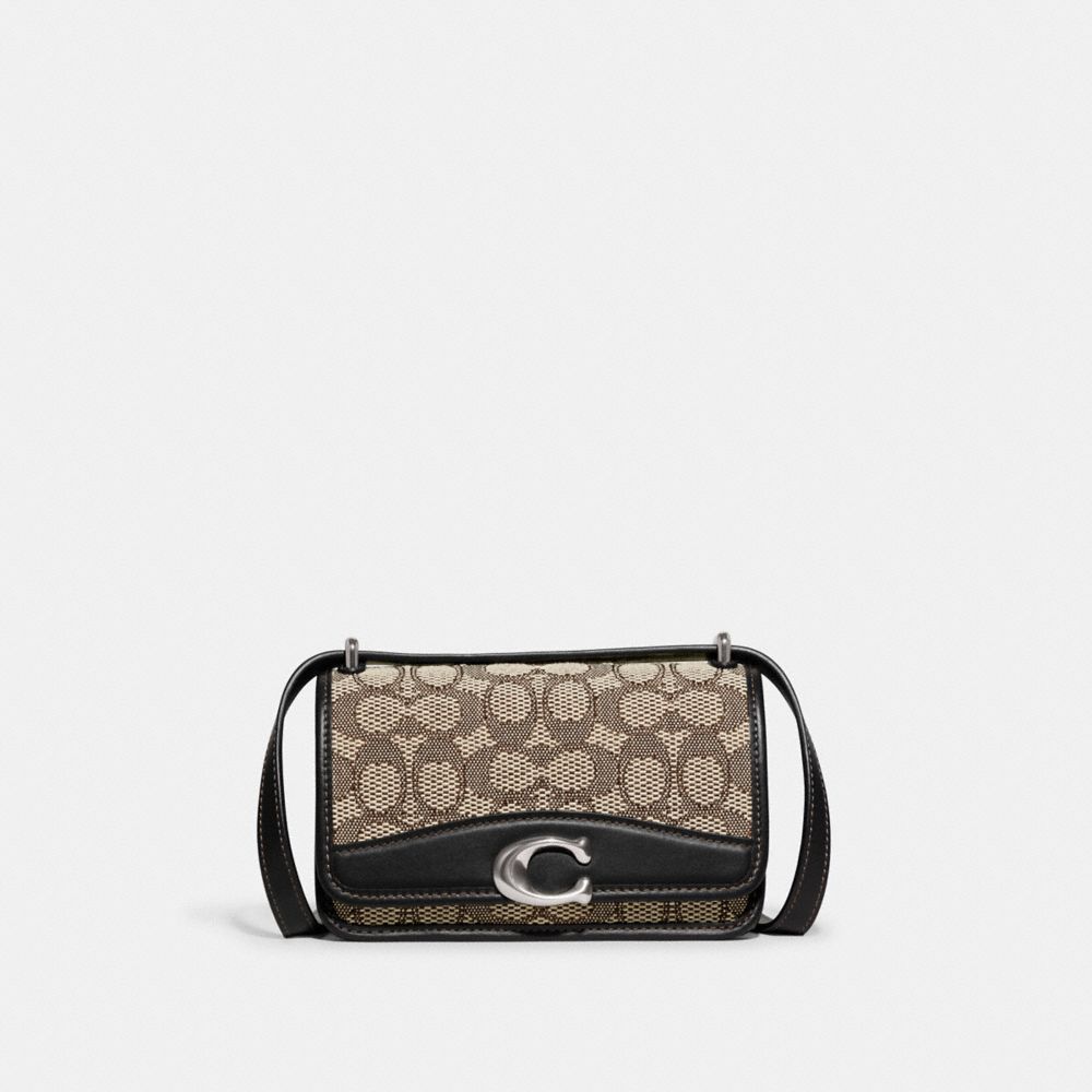 COACH®,BANDIT CROSSBODY BAG IN SIGNATURE TEXTILE JACQUARD,Signature Jacquard,Mini,Silver/Cocoa Black,Front View