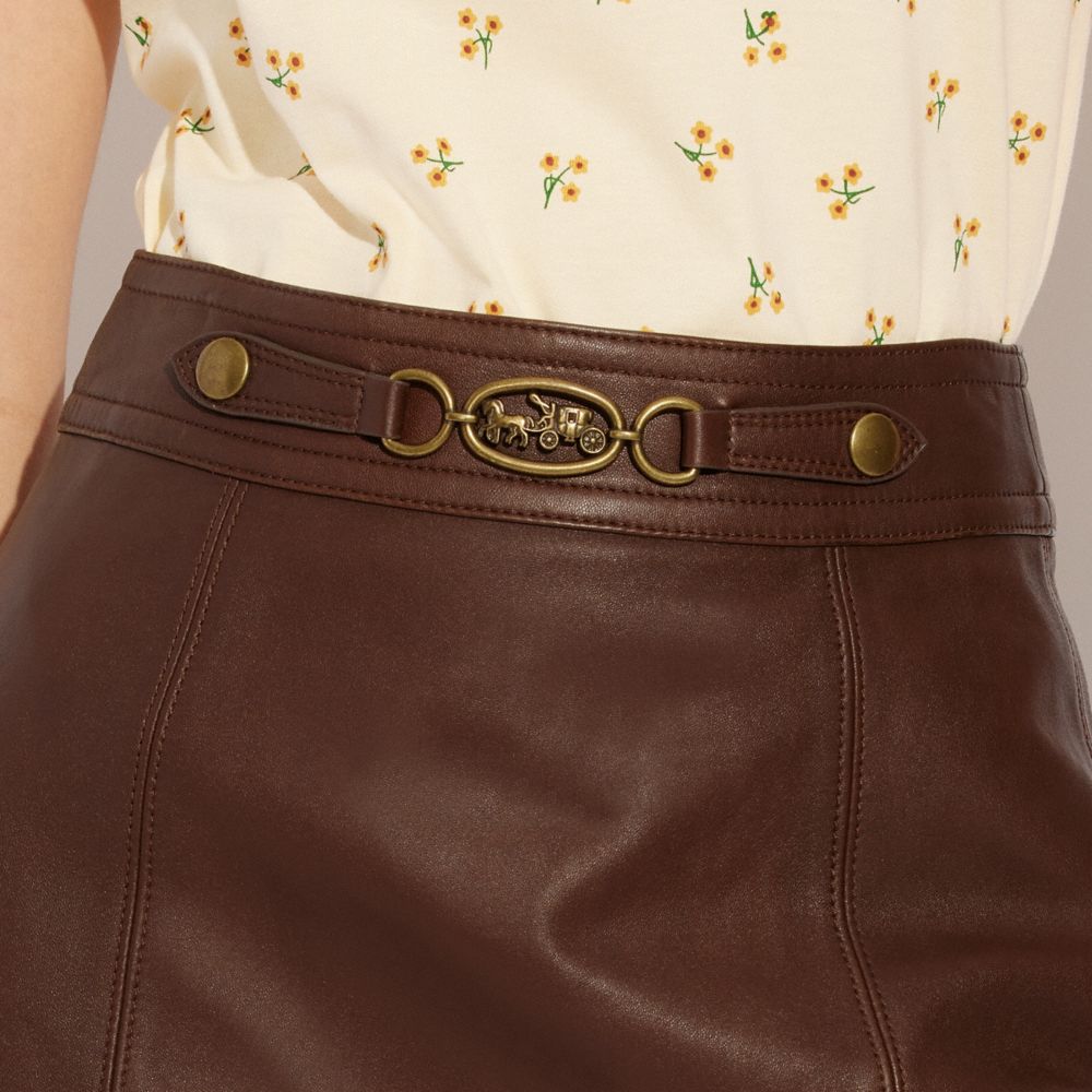 COACH®  Leather Mini Skirt