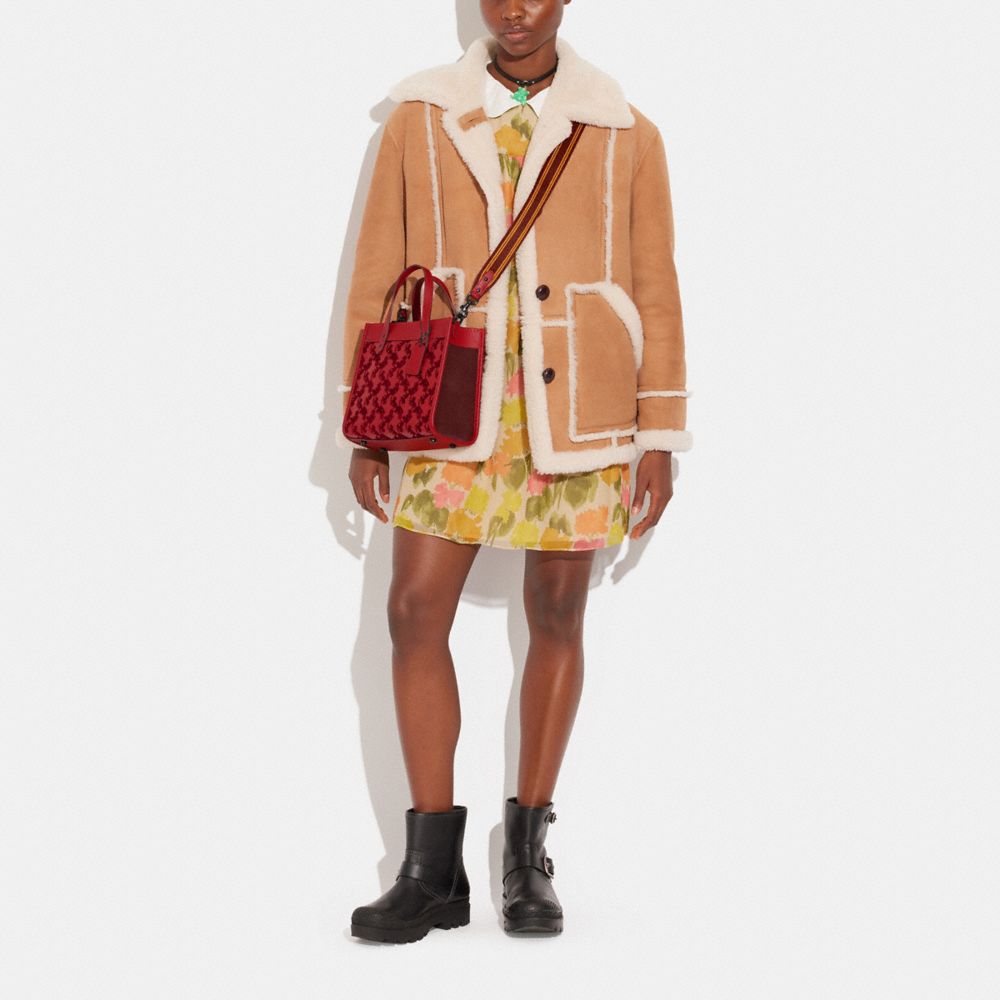 COACH®,Field Tote 22 With Horse And Carriage,Calfskin Leather,Suede,Leather,Tote,Logo,Stripe,Mixed Media,Color Block,Gusse...,Multi Color,Detail View