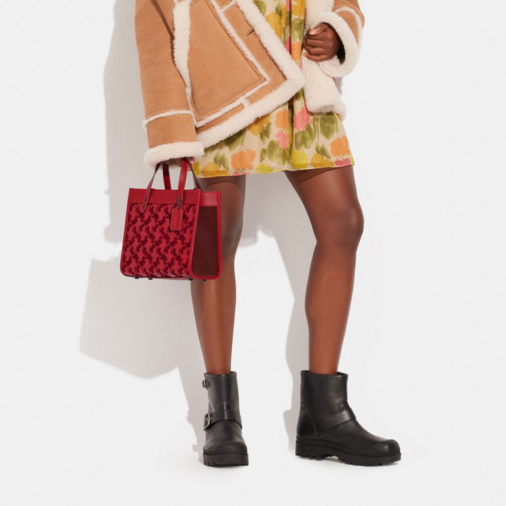 COACH®,Field Tote 22 With Horse And Carriage,Calfskin Leather,Suede,Leather,Tote,Logo,Stripe,Mixed Media,Color Block,Gusse...,Multi Color,Detail View