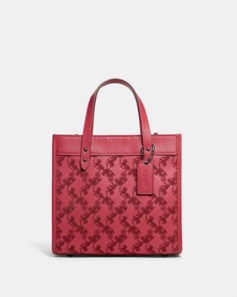 COACH®,FIELD TOTE 22 WITH HORSE AND CARRIAGE,Smooth Leather,Medium,Pewter/Rouge,Front View