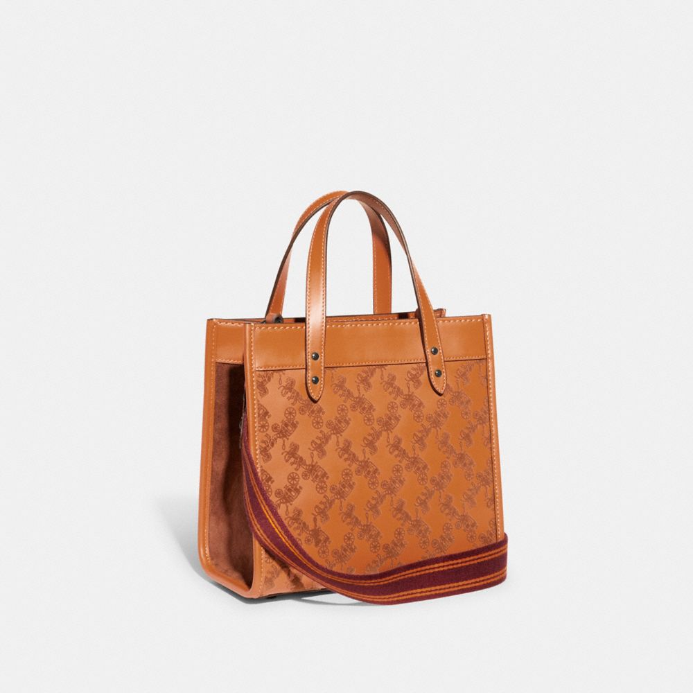 COACH®,Field Tote 22 With Horse And Carriage,Calfskin Leather,Suede,Leather,Tote,Logo,Stripe,Mixed Media,Color Block,Gusse...,Brown,Angle View