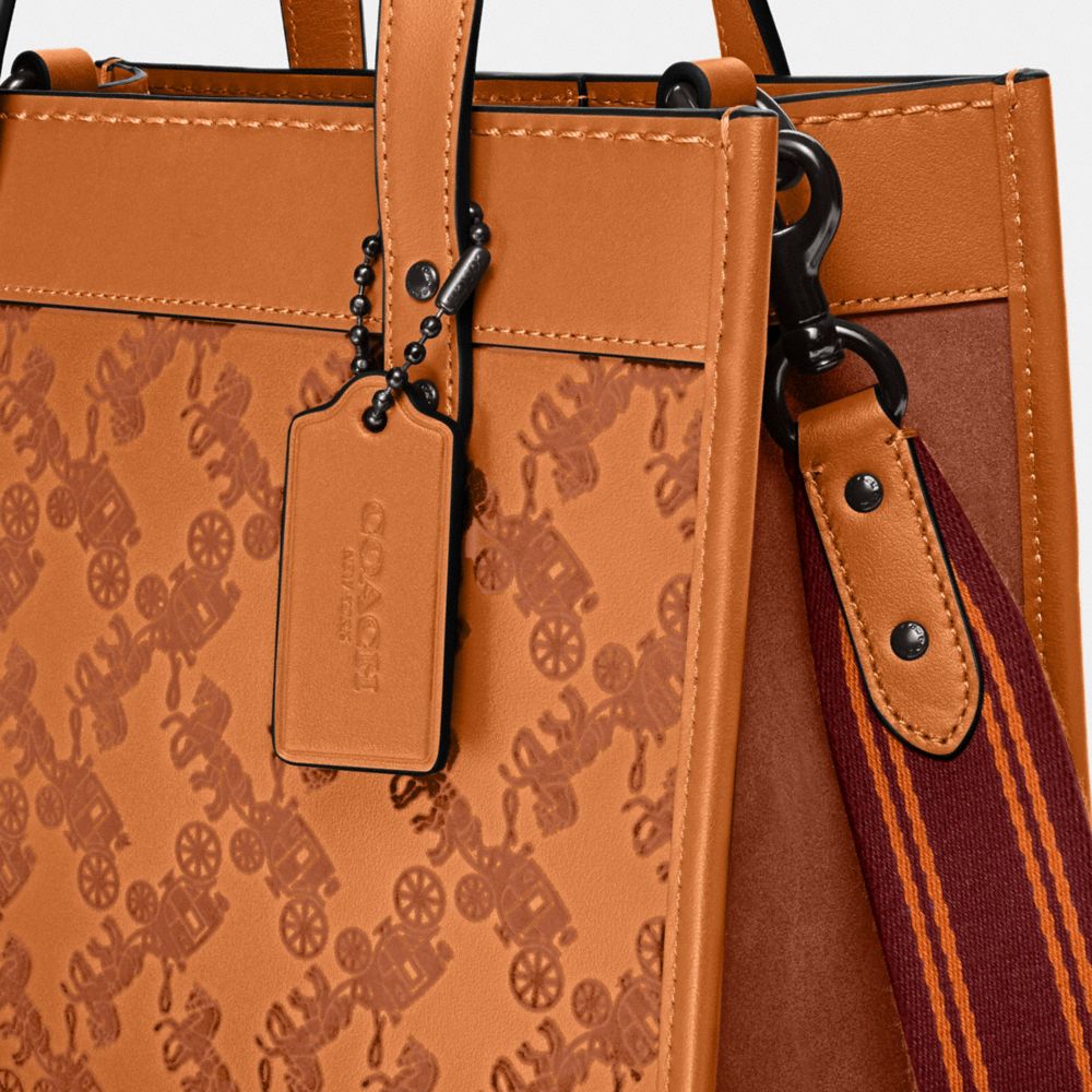 COACH®,Field Tote 22 With Horse And Carriage,Calfskin Leather,Suede,Leather,Tote,Logo,Stripe,Mixed Media,Color Block,Gusse...,Brown,Closer View