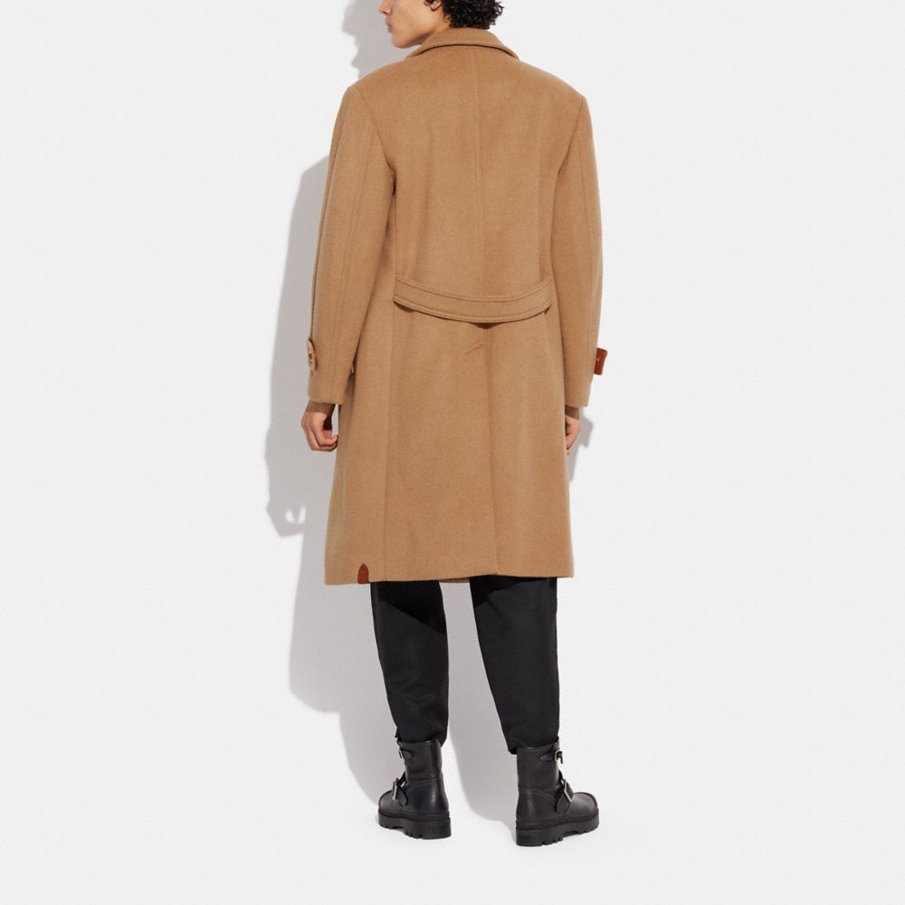 COACH®,LONG WOOL COAT IN RECYCLED WOOL-BLEND,Wool/Polyester,Camel,Scale View