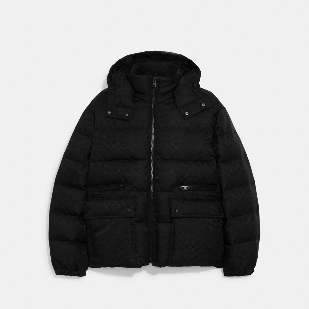 Signature Hooded Puffer Jacket In Recycled Polyester