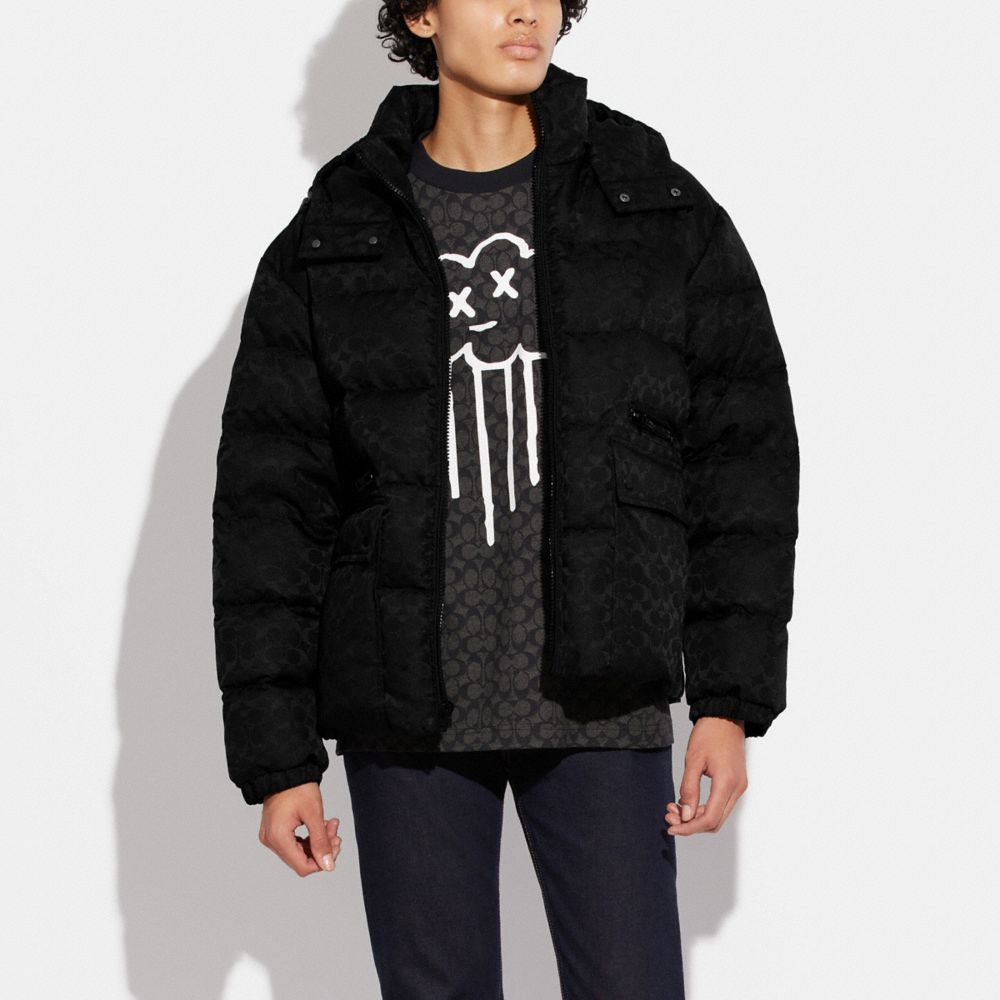 Signature Hooded Puffer Jacket In Recycled Polyester