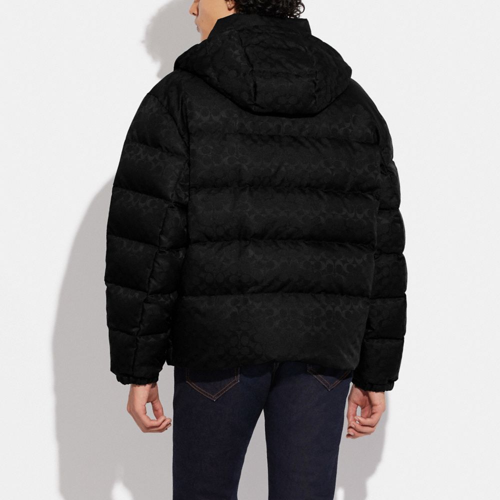 COACH®,SIGNATURE HOODED PUFFER JACKET IN RECYCLED POLYESTER,Black,Scale View