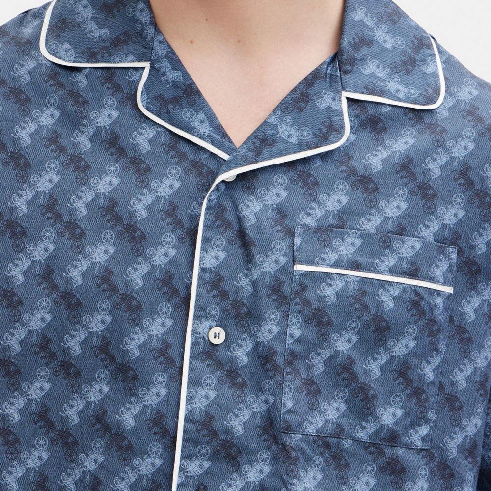 COACH®,Pajama Top,Cotton,Button Down,Logo,Piping,Sleepwear,Multi Color,Scale View