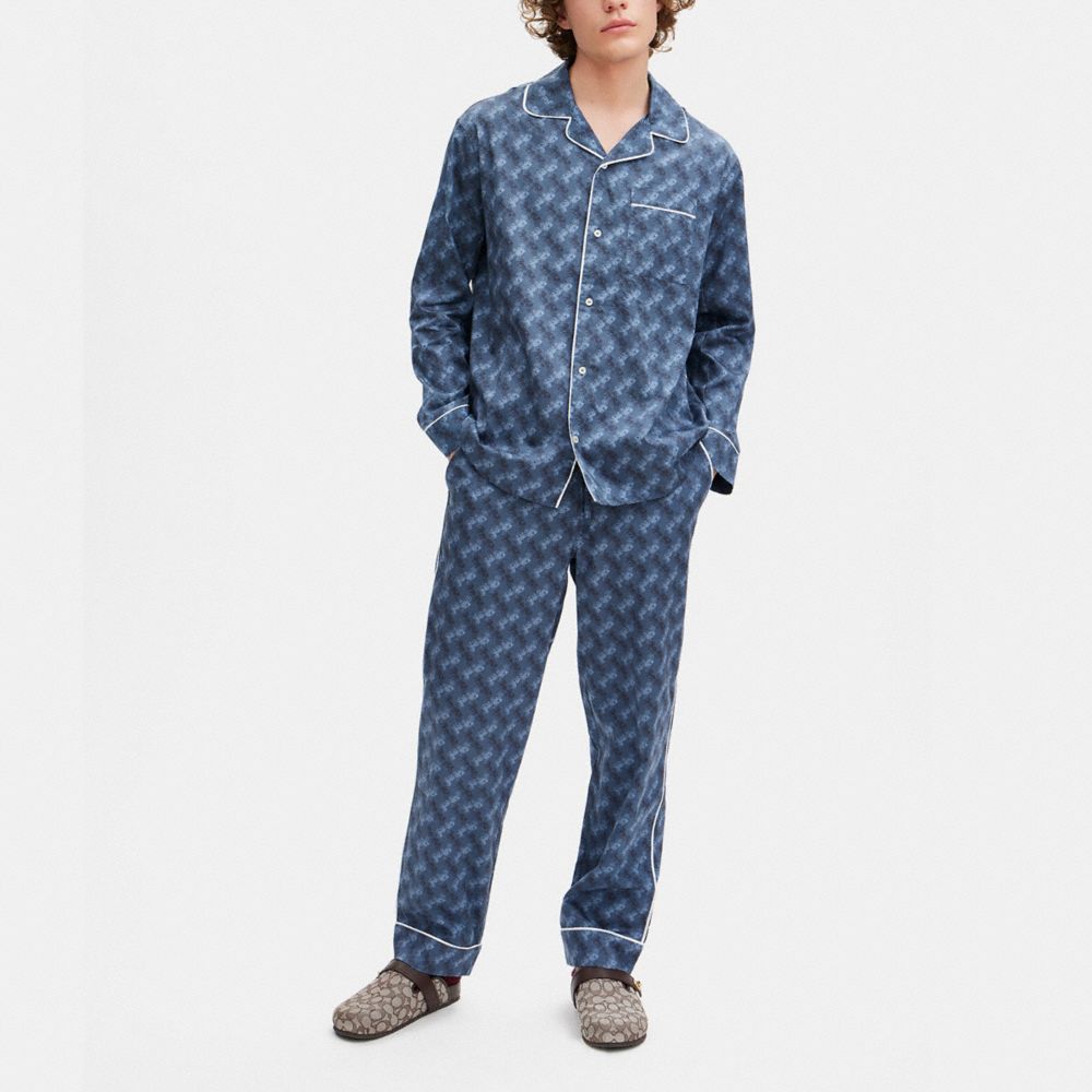COACH®,Pajama Bottoms,Cotton,Straight,Piping,Drawstring,Logo,Casual,Navy,Scale View