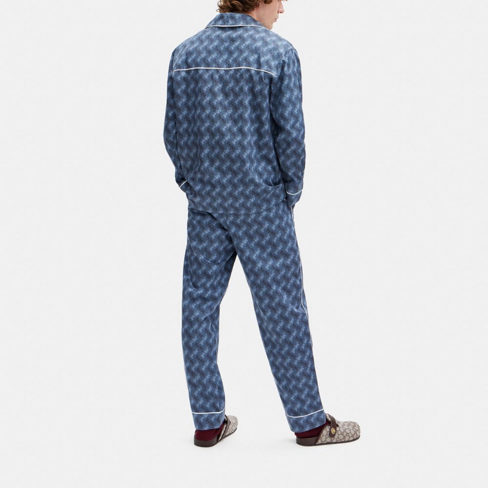 COACH®,Pajama Bottoms,Cotton,Straight,Piping,Drawstring,Logo,Casual,Navy,Scale View