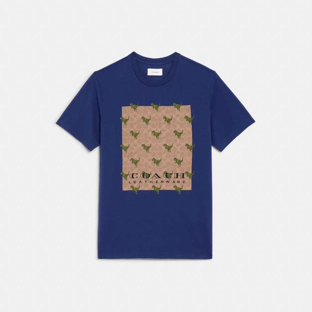 COACH®,SIGNATURE REXY T-SHIRT IN ORGANIC COTTON,Organic Cotton,Rexy,Navy,Front View image number 0