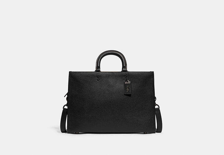 COACH®,ROGUE BRIEF IN REGENERATIVE LEATHER,Leather,Black,Front View