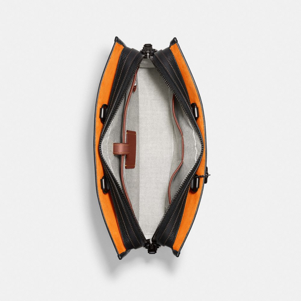 COACH®,Rogue Brief In Regenerative Leather,Leather,Briefcase,Logo,Metal,Work,Black,Inside View,Top View