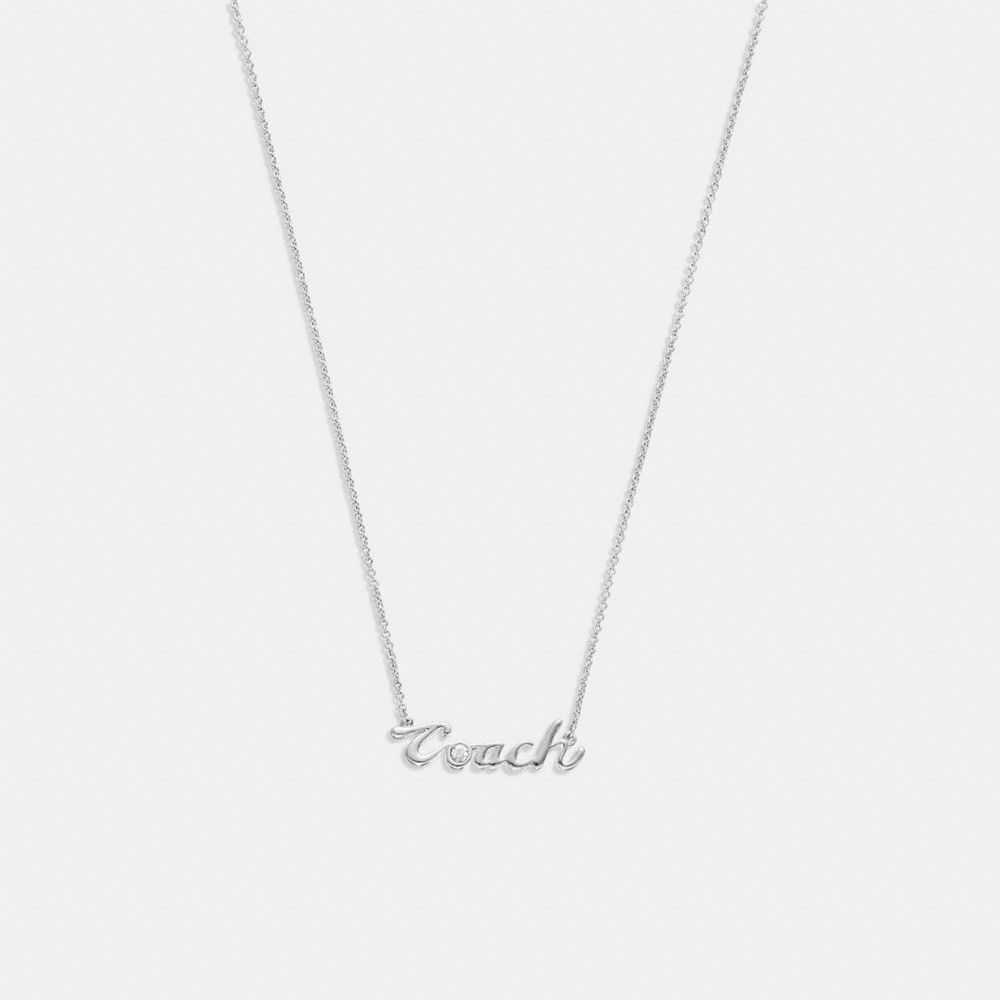 COACH®,LOGO SCRIPT NECKLACE,Silver/Crystal,Front View