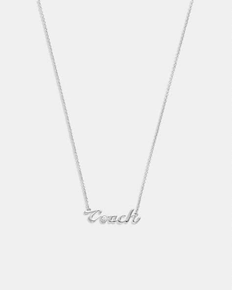 COACH®,LOGO SCRIPT NECKLACE,Brass,Silver/Crystal,Front View