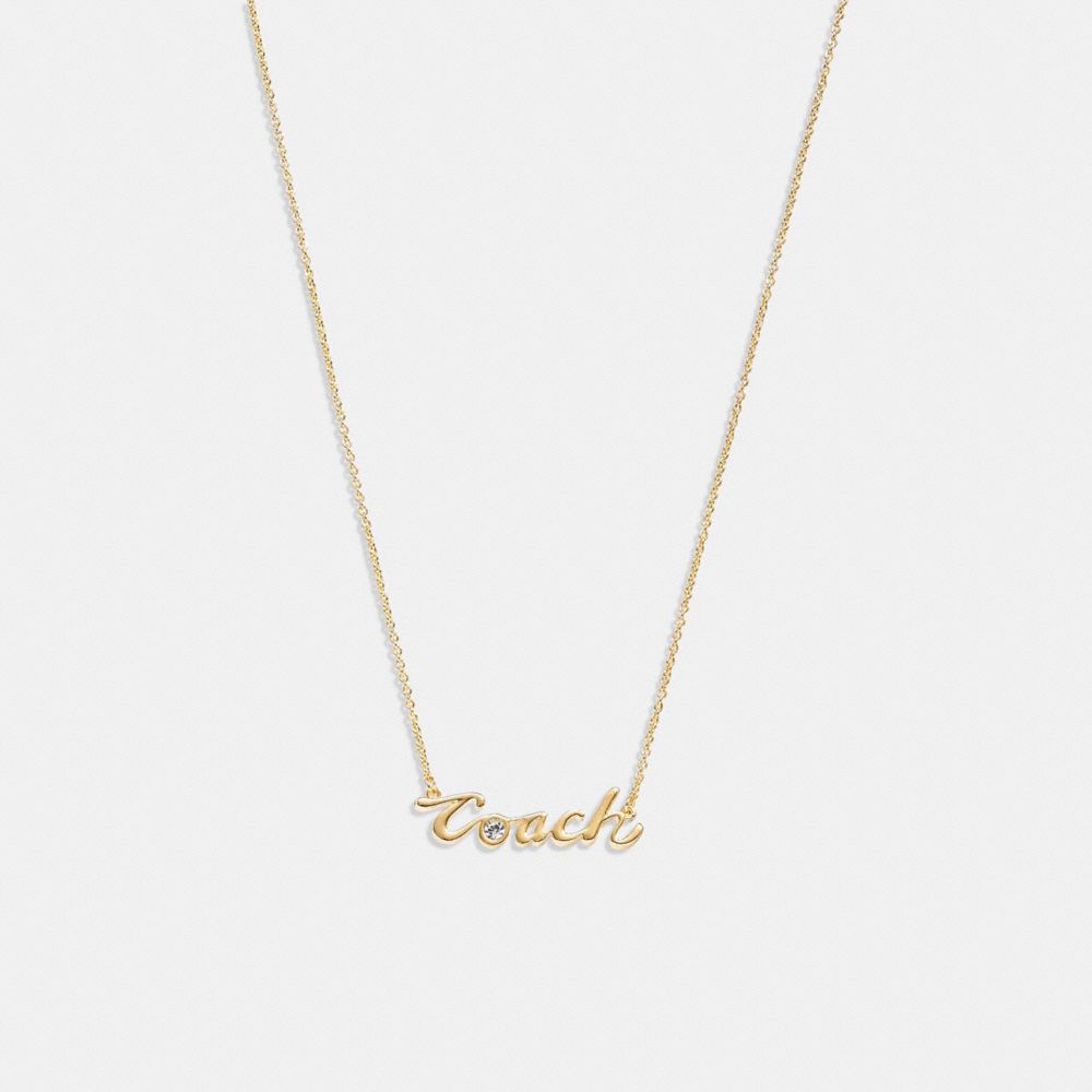 COACH®,LOGO SCRIPT NECKLACE,Gold,Front View