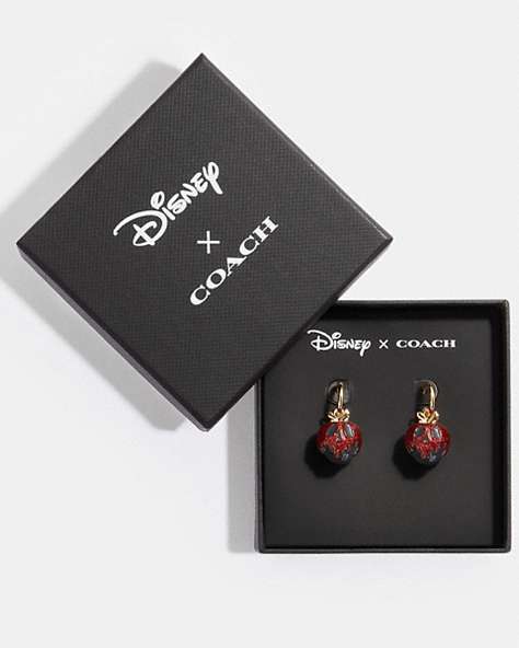 COACH®,DISNEY X COACH POISON APPLE HUGGIE EARRINGS,Brass,Gold/Red,Front View