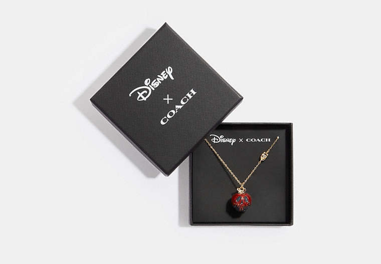 COACH®,DISNEY X COACH POISON APPLE NECKLACE,Brass,Gold/Red,Front View