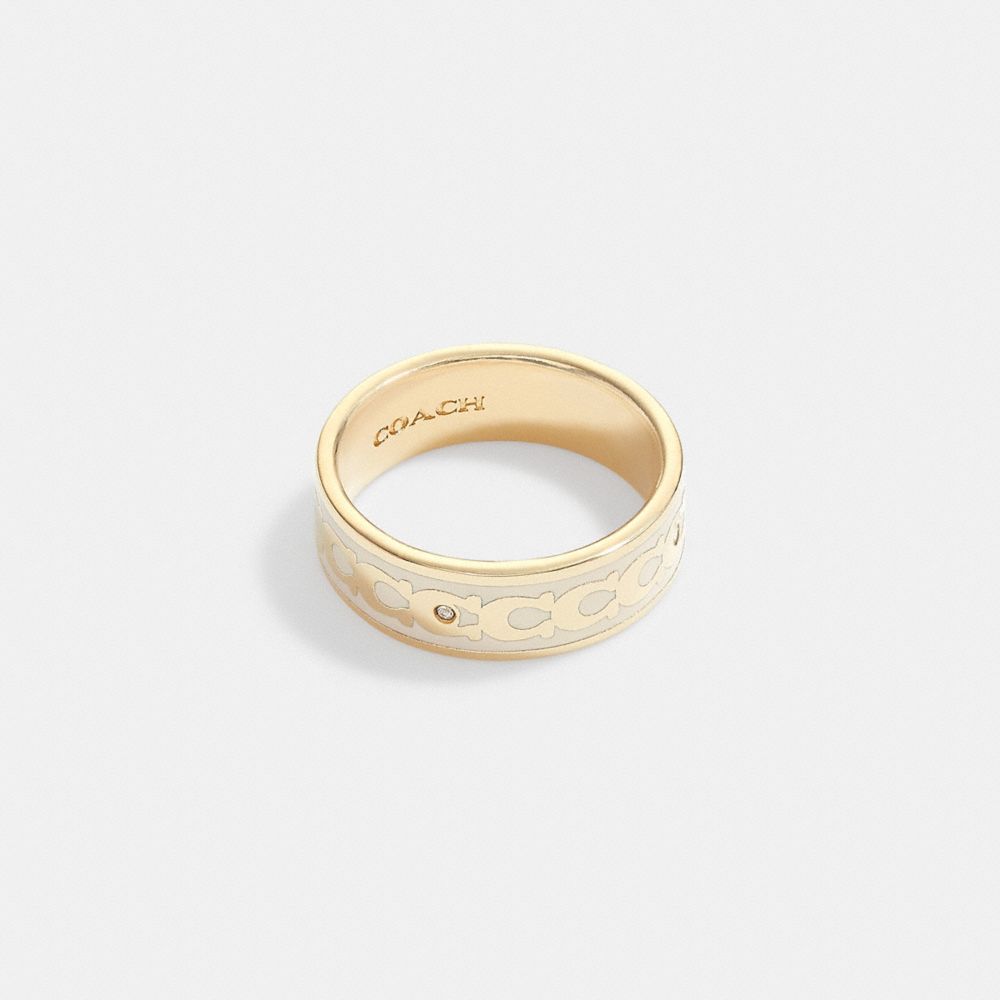 COACH®,SIGNATURE ENAMEL RING,enamel,Gold/Chalk,Front View