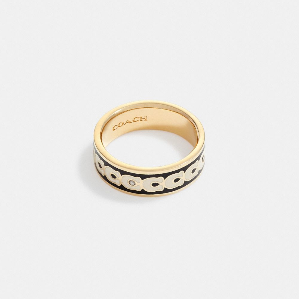 COACH®,SIGNATURE ENAMEL RING,enamel,Gold/Black,Front View