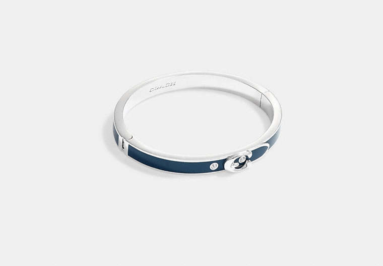 COACH®,SIGNATURE THIN BUCKLE BANGLE,enamel,Silver/Blue,Front View