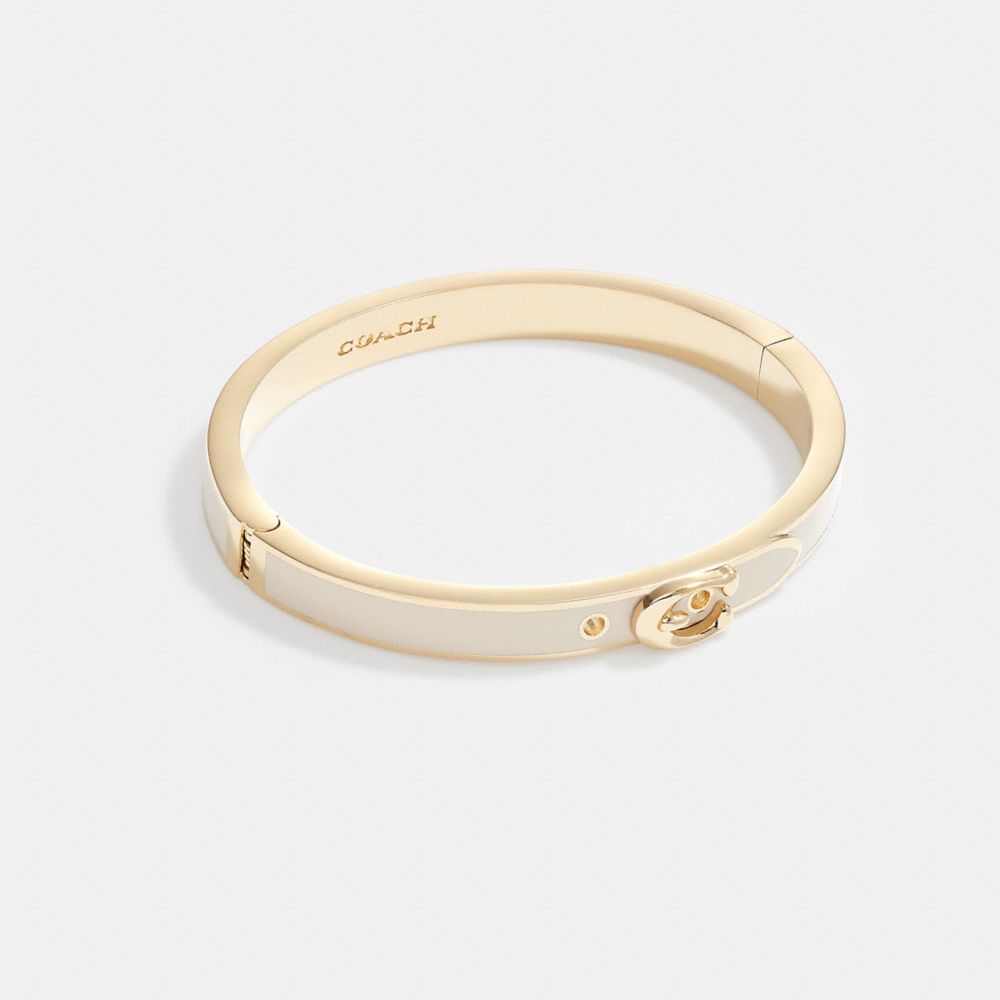 COACH®,SIGNATURE THIN BUCKLE BANGLE,enamel,Gold/Chalk,Front View