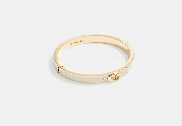 COACH®,SIGNATURE THIN BUCKLE BANGLE,enamel,Gold/Chalk,Front View