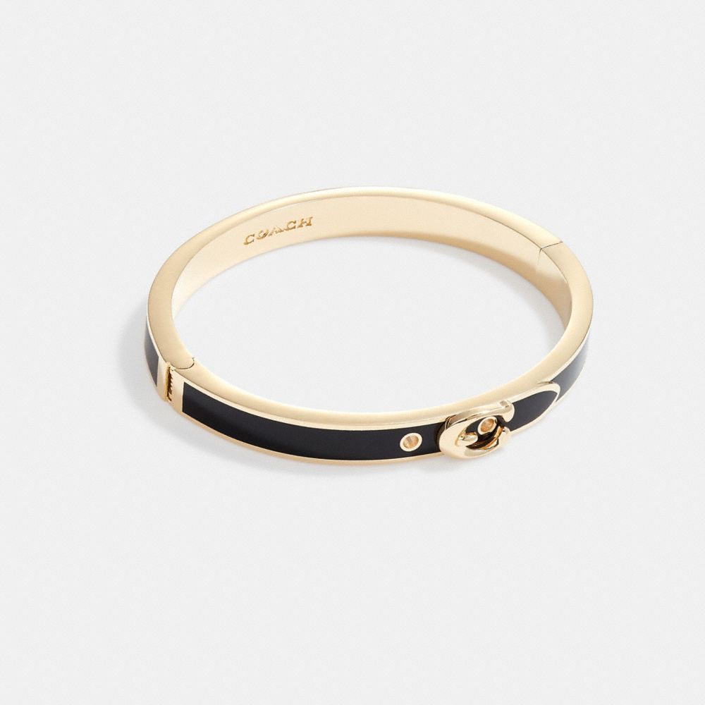 COACH®,SIGNATURE THIN BUCKLE BANGLE,enamel,Gold/Black,Front View