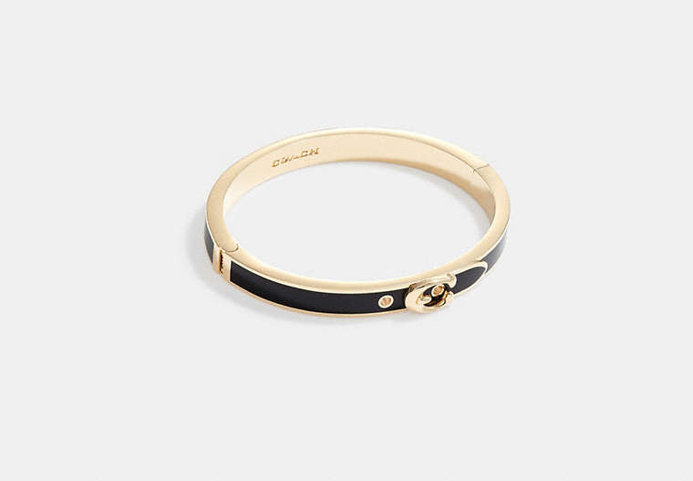 COACH®,SIGNATURE THIN BUCKLE BANGLE,enamel,Gold/Black,Front View