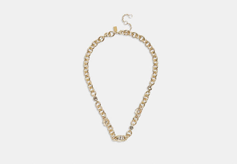 COACH®,SIGNATURE AND STONE CHAIN NECKLACE,Brass,Gold/Black Diamond,Front View